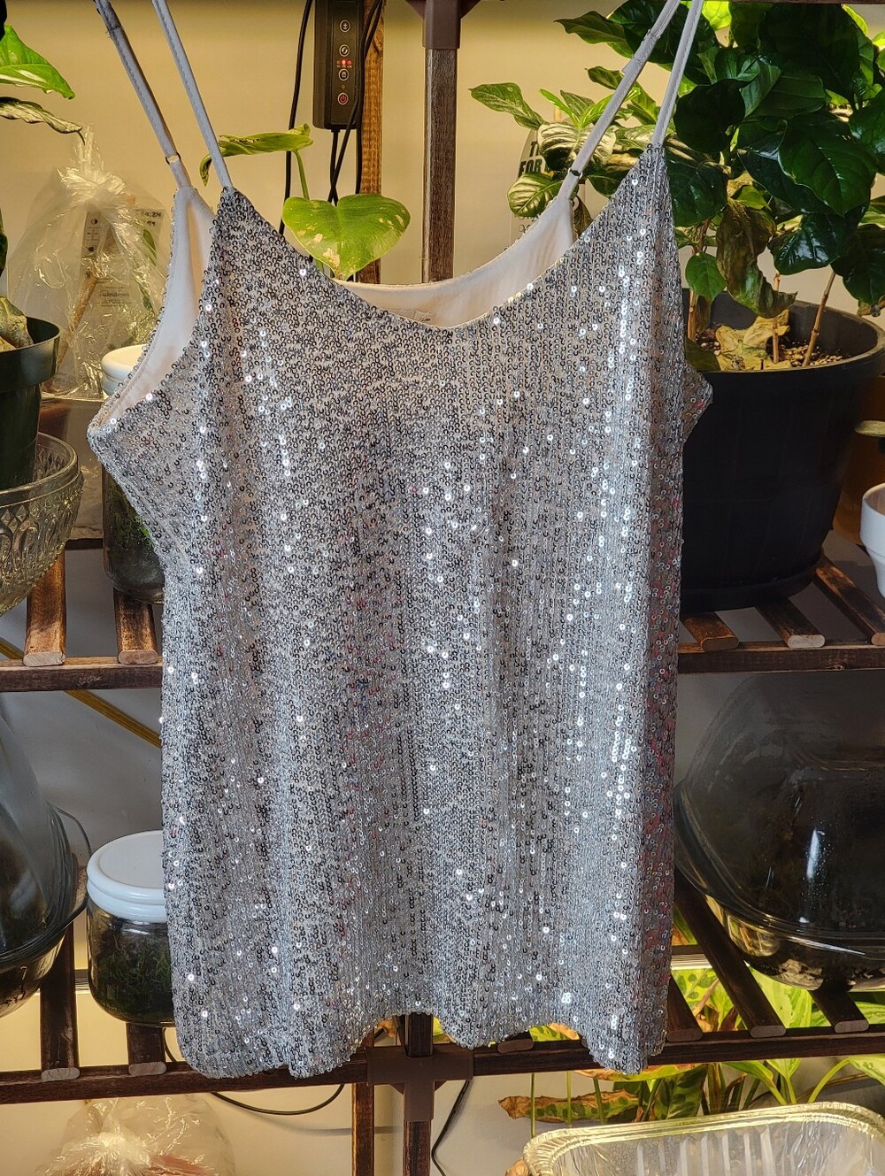 RICKI'S Silver Sequin Cami Top - Women's Sparkle Tank
